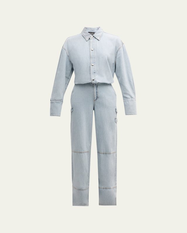 Russo Wide-Leg Long-Sleeve Denim Jumpsuit